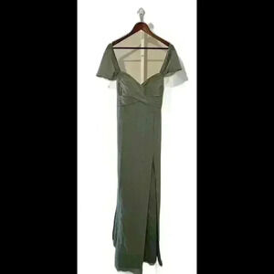 Azazie  Olive Green Maxi Dress with Flowy Sleeves